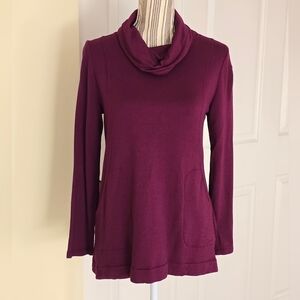 Chico's Burgundy Cowl Neck Long Sleeve Top Small